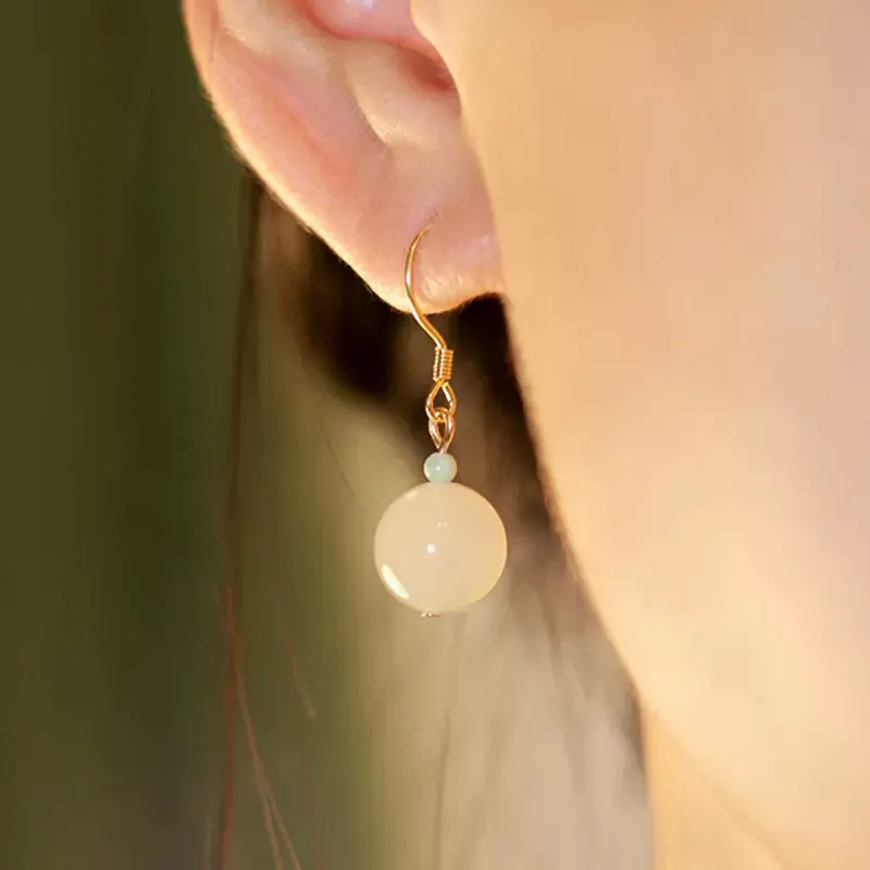 Fuxin Hetian Jade Earrings Women's Pale Greenish White Jade-1