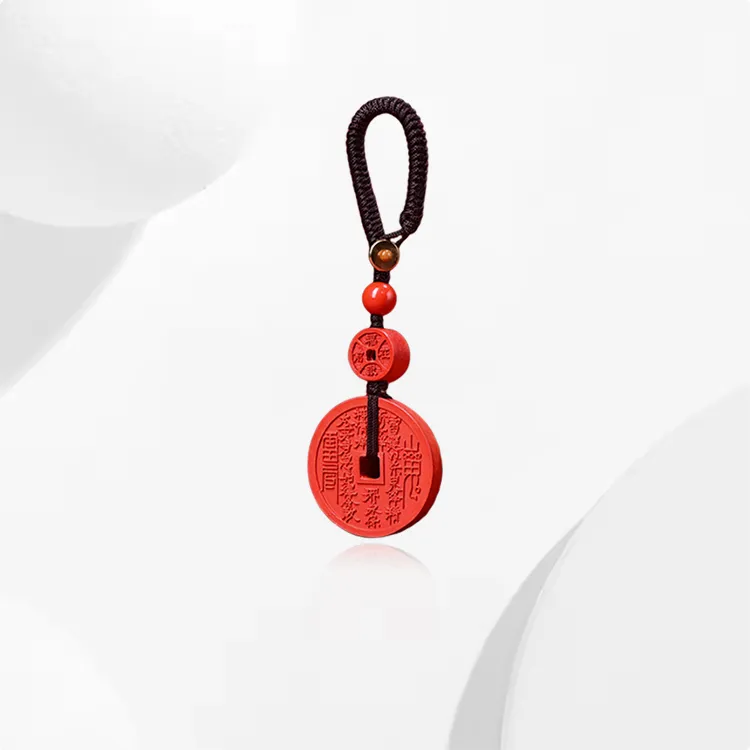 Fuxin Reconstructed Cinnabar Key Pendant Unisex-3