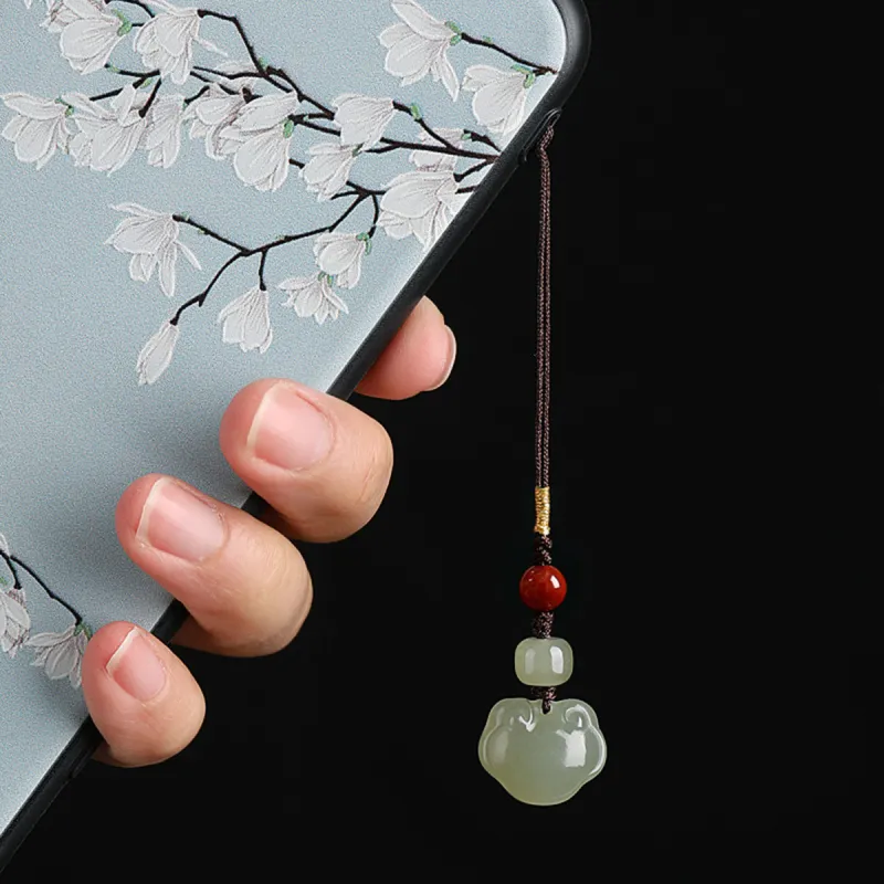Fuxin Hetian Jade Keychains Unisex Pale Greenish White Jade-1