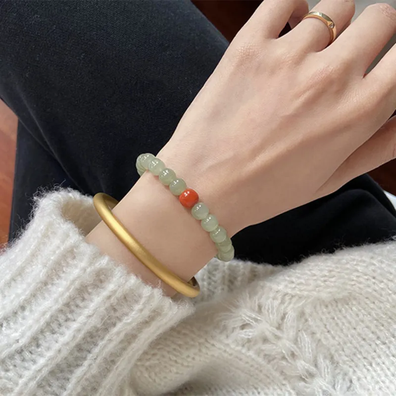 Fuxin Hetian Jade Bracelets Women's Pale Greenish White Jade-3