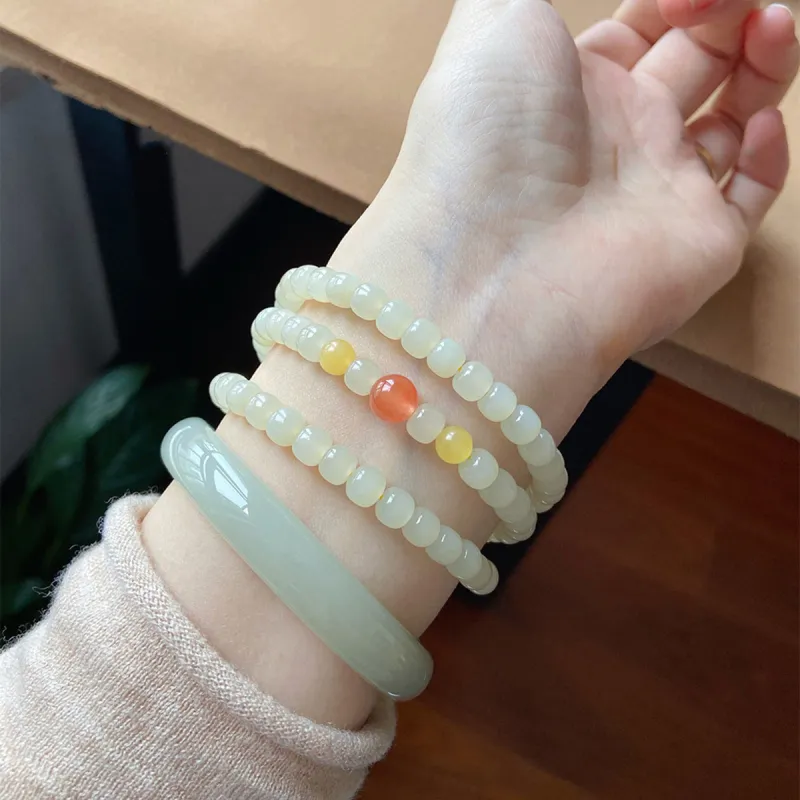 Fuxin Hetian Jade Bracelets Women's Pale Greenish White Jade-3