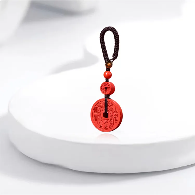 Fuxin Reconstructed Cinnabar Key Pendant Unisex-1