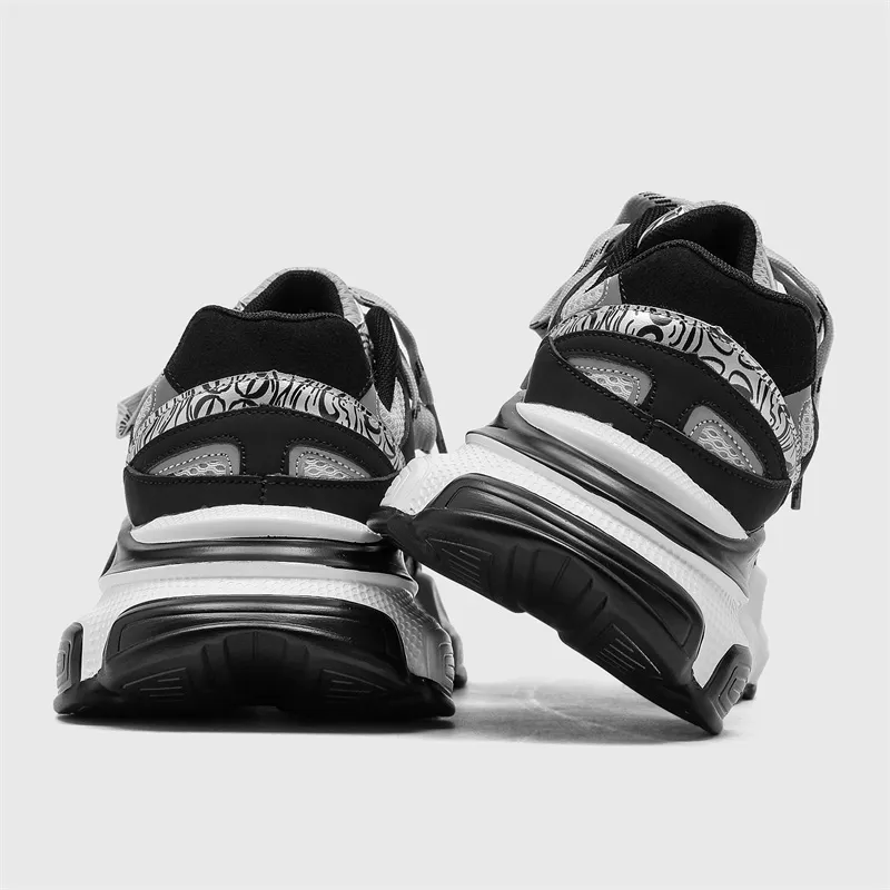 AMICNIEGD Breathable Height Increasing Wear Resistant Low Top Chunky Sneakers Unisex Silver Black-4