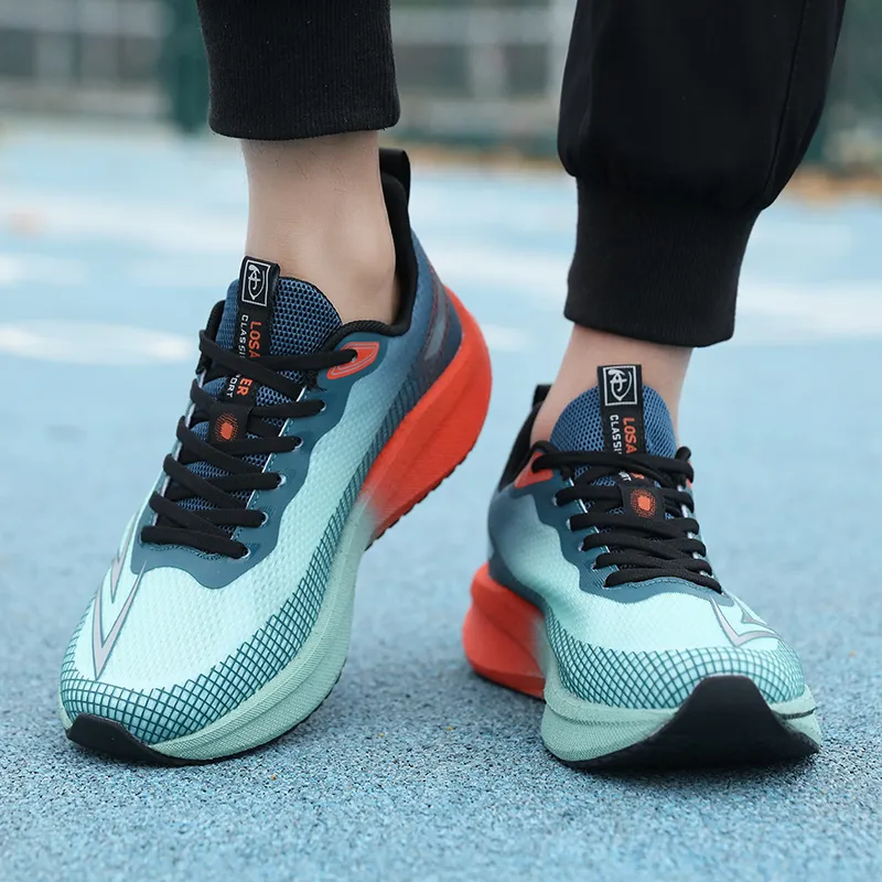 AMICNIEGD Running Shoes Men Low Top Beige Black Orange/Cyan Ink Green/Sky Blue-15