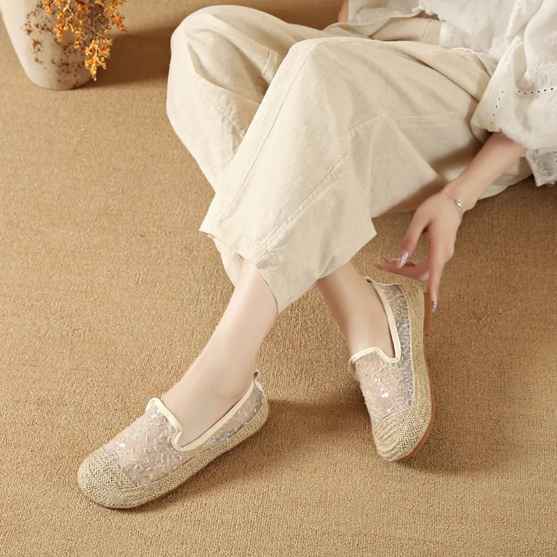 AMICNIEGD Espadrilles Women's Beige/Multicolor-3