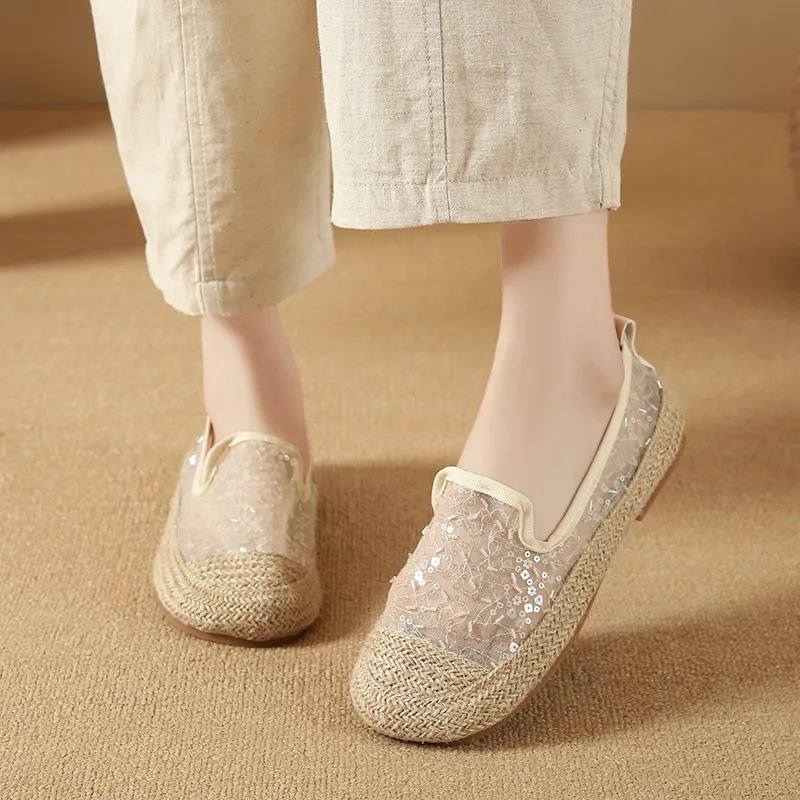 AMICNIEGD Espadrilles Women's Beige/Multicolor-4