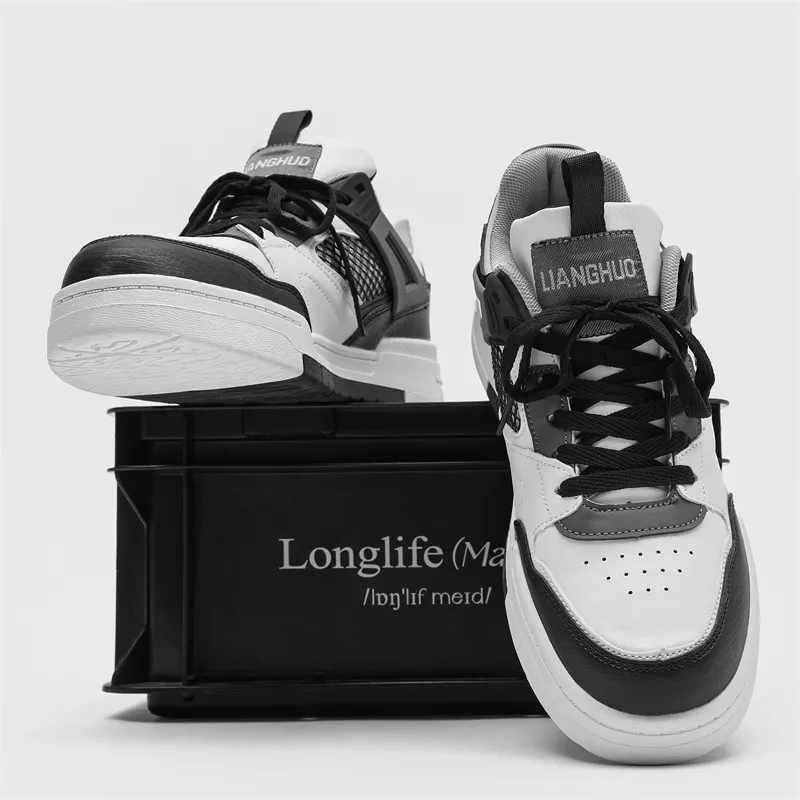 AMICNIEGD Cushioned Abrasion-Resistant Slip-Resistant Low-Top Skateboard Shoes Unisex White Black-4