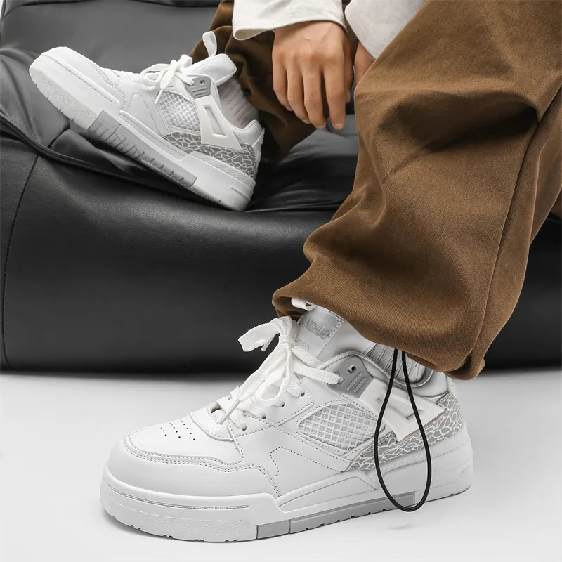 AMICNIEGD Abrasion-Resistant Slip-Resistant Low-Top Skateboard Shoes Unisex White Gray-7