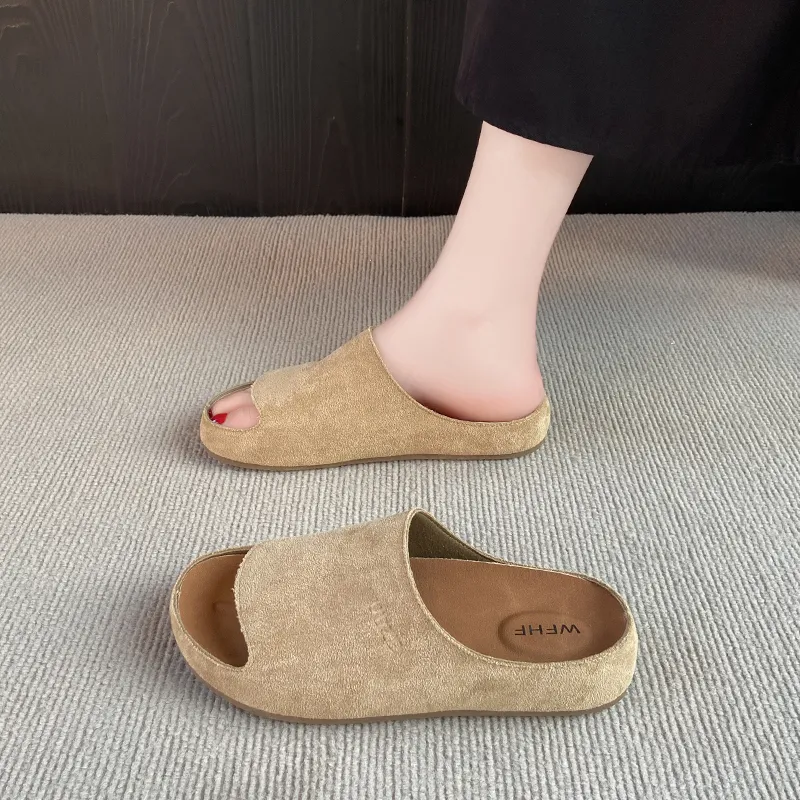 AMICNIEGD Rubber Sole Cut Out Slip Resistant Abrasion Resistant Slide Slippers Women's-1
