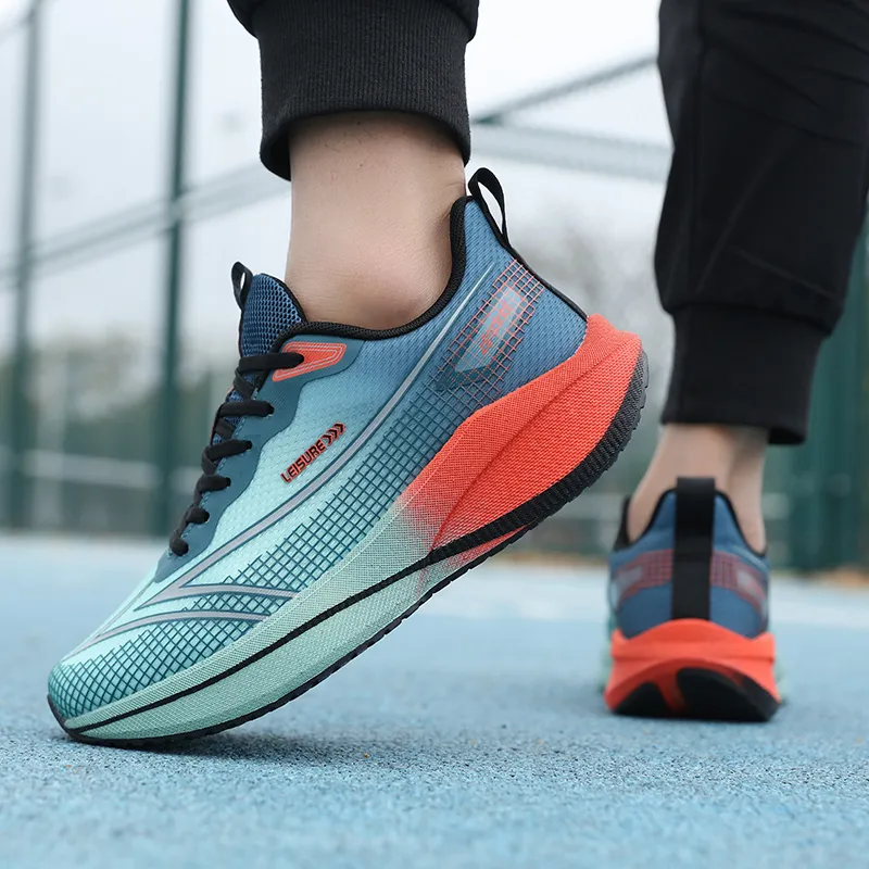 AMICNIEGD Running Shoes Men Low Top Beige Black Orange/Cyan Ink Green/Sky Blue-13