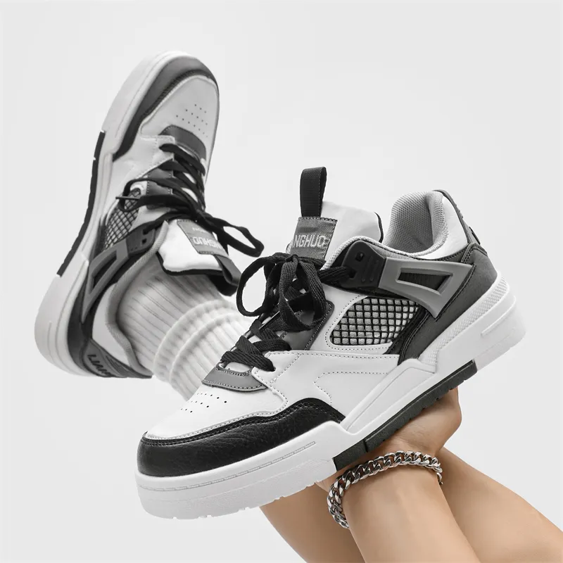 AMICNIEGD Cushioned Abrasion-Resistant Slip-Resistant Low-Top Skateboard Shoes Unisex White Black-5