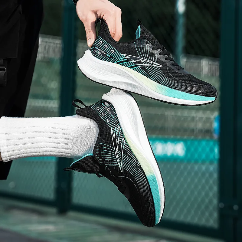 AMICNIEGD Running Shoes Men Low Top Black/Turquoise/Light Gray/White/Gray/Red-2