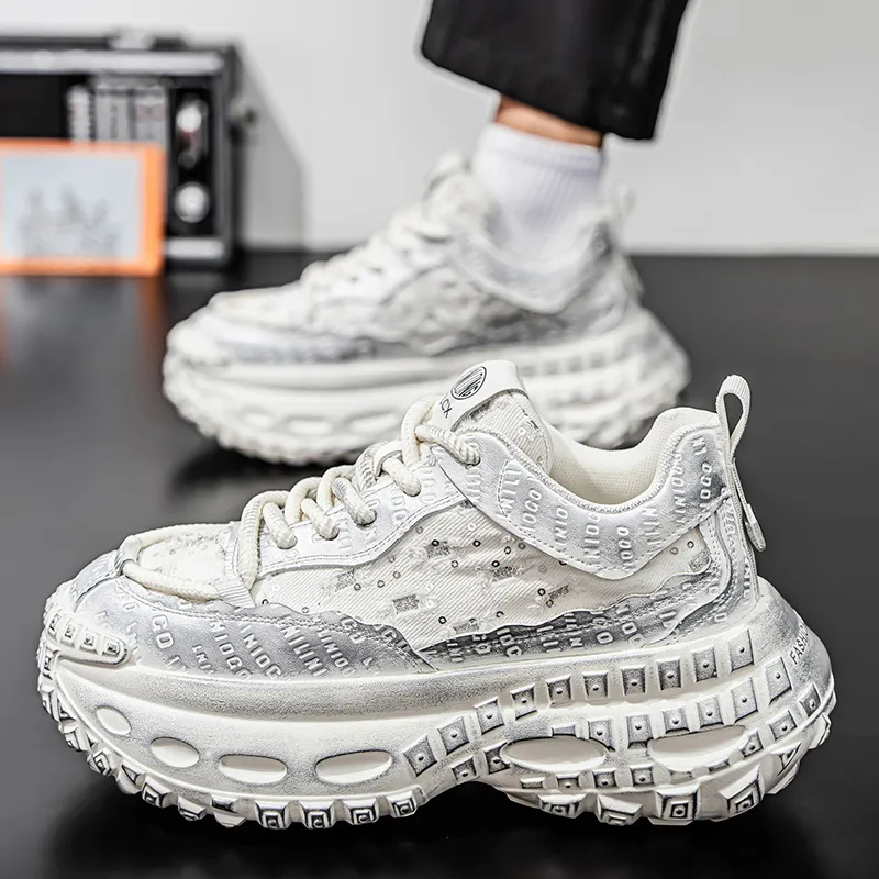 AMICNIEGD Breathable Balance Height Increasing Low Top Chunky Sneakers Men's-3