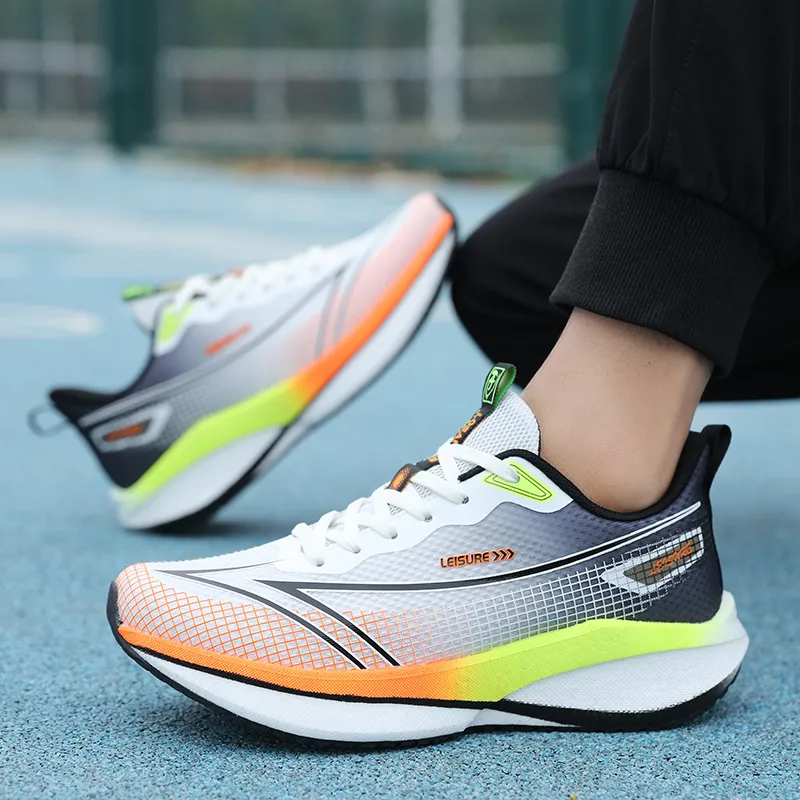 AMICNIEGD Running Shoes Men Low Top Beige Black Orange/Cyan Ink Green/Sky Blue-2