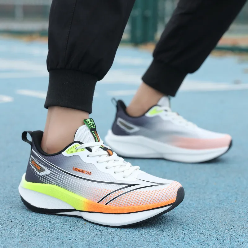 AMICNIEGD Running Shoes Men Low Top Beige Black Orange/Cyan Ink Green/Sky Blue-4
