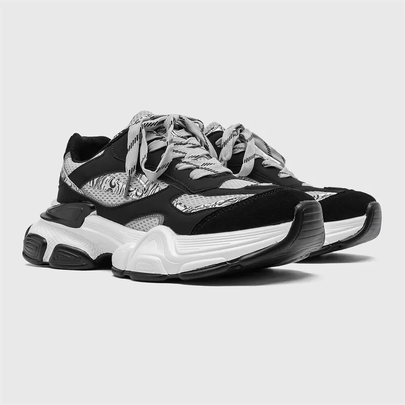 AMICNIEGD Breathable Height Increasing Wear Resistant Low Top Chunky Sneakers Unisex Silver Black-3