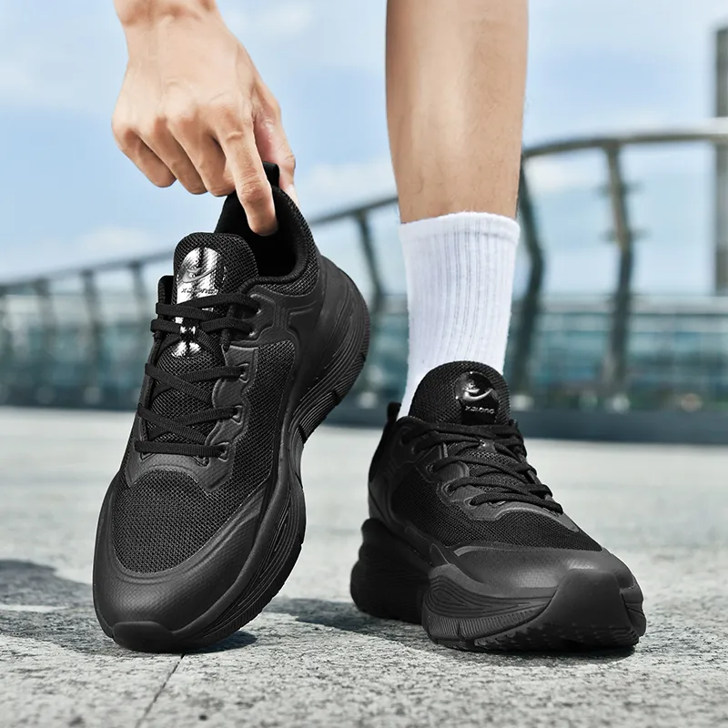 XIDELONG Breathable Anti Rollover Low Top Impact Resistant Shock Absorption Support Running Shoes Unisex Night Black-6