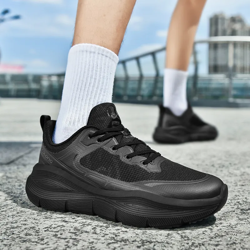 XIDELONG Breathable Anti Rollover Low Top Impact Resistant Shock Absorption Support Running Shoes Unisex Night Black-7