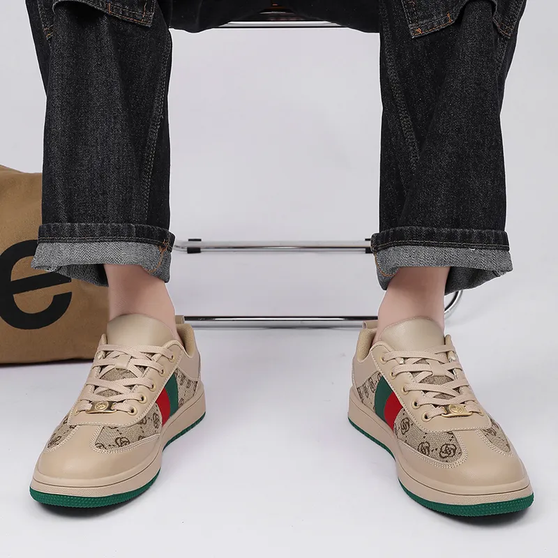 TROADLOP Slip Resistant And Breathable Low Top Skateboard Shoes Men's Beige Green-2