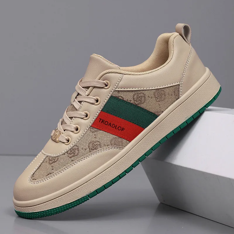 TROADLOP Slip Resistant And Breathable Low Top Skateboard Shoes Men's Beige Green-1