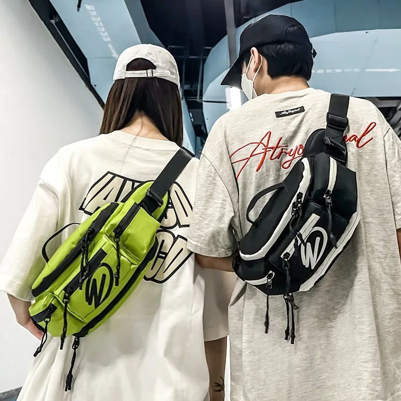 Shouldcat Oxford Sling Bag Unisex Black White/Black & Orange & Green-6