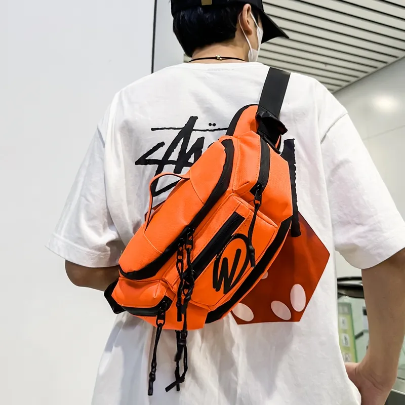 Shouldcat Oxford Sling Bag Unisex Black White/Black & Orange & Green-3