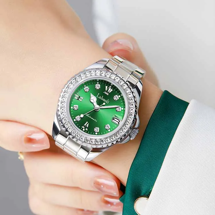 Labaoli Mechanical Movement Steel Strap Watch Unisex Green Dial-1