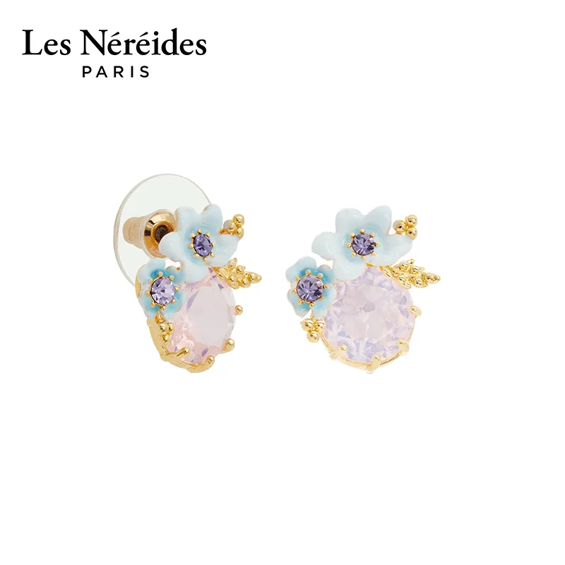 LES NEREIDES Gold Plated Stud Earrings Women's Blue-1