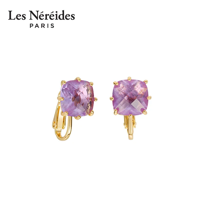 LES NEREIDES Gold Plated Brass, Enamel, Glass Clip On Earrings Women's Purple-2