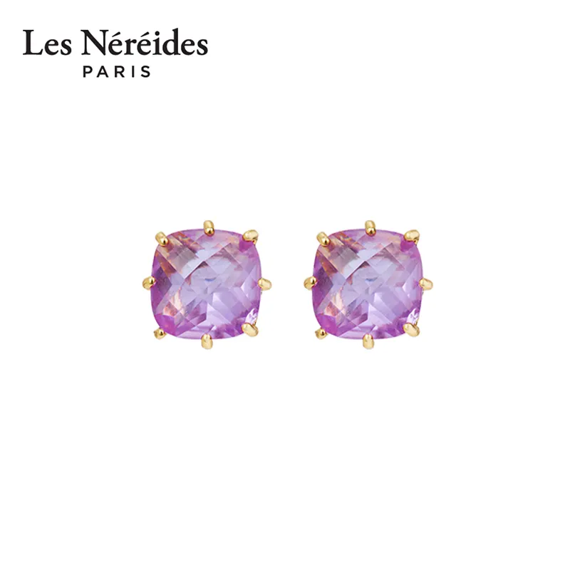 LES NEREIDES Gold Plated Stud Earrings Women's Purple-3