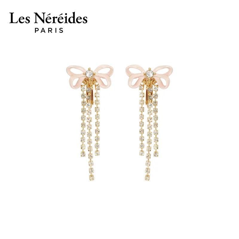 LES NEREIDES Gold Plated, Brass, Enamel, Glass, Rhinestone Clip On Earrings Women's Pink-4