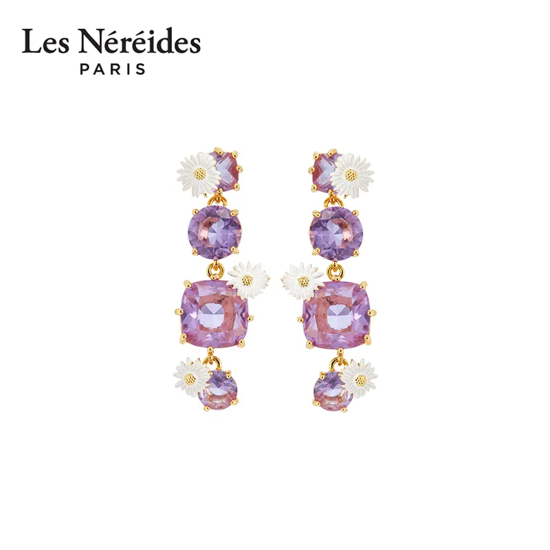 LES NEREIDES Gold Plated Brass, Enamel, Glass Earrings Women's Purple-3