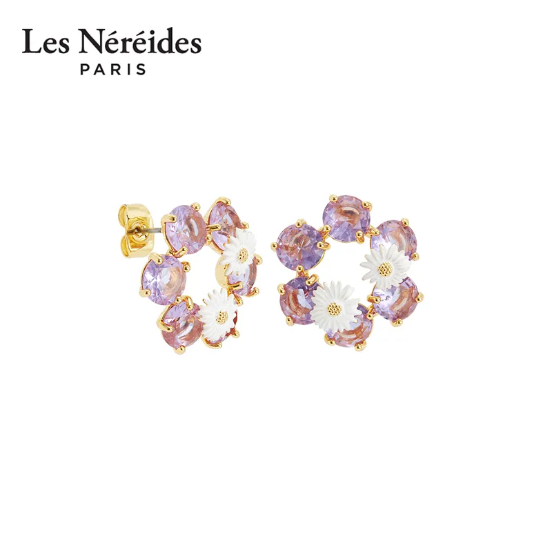 LES NEREIDES Gold Plated Brass, Enamel, Glass Clip On Earrings Women's Purple-4