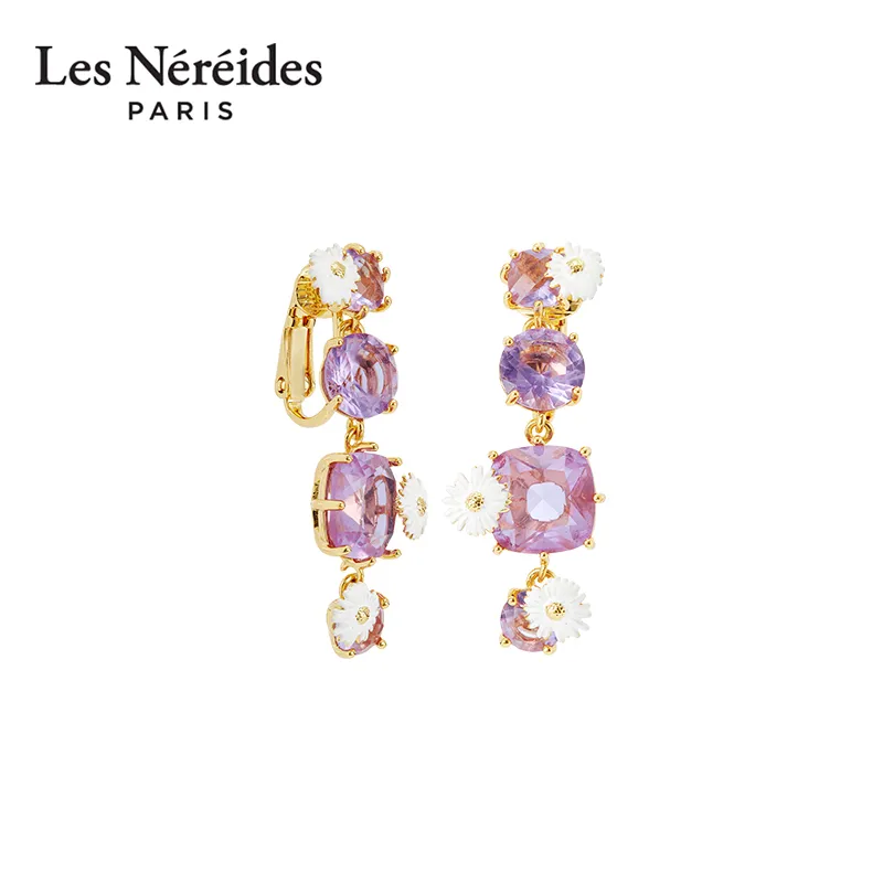 LES NEREIDES Gold Plated Brass, Enamel, Glass Clip On Earrings Women's Purple-4