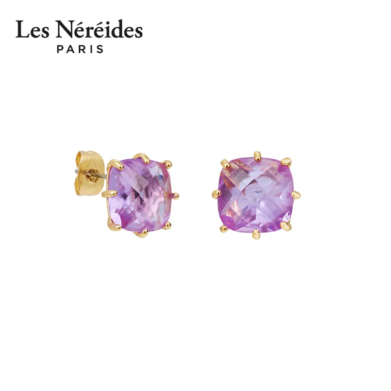 LES NEREIDES Gold Plated Stud Earrings Women's Purple-2