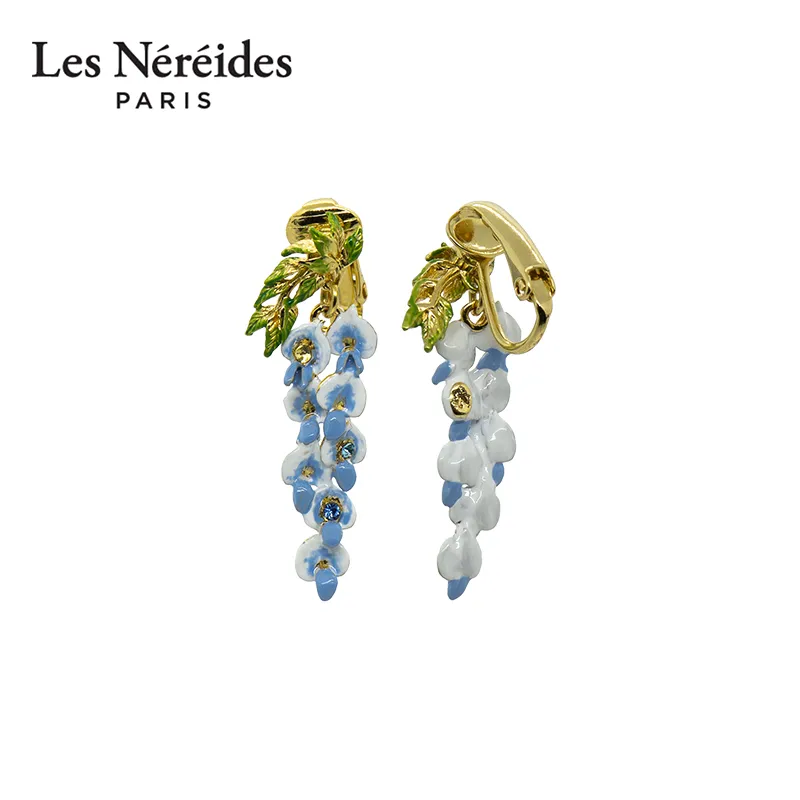 LES NEREIDES Gold Plated Clip On Earrings Women's Blue-4