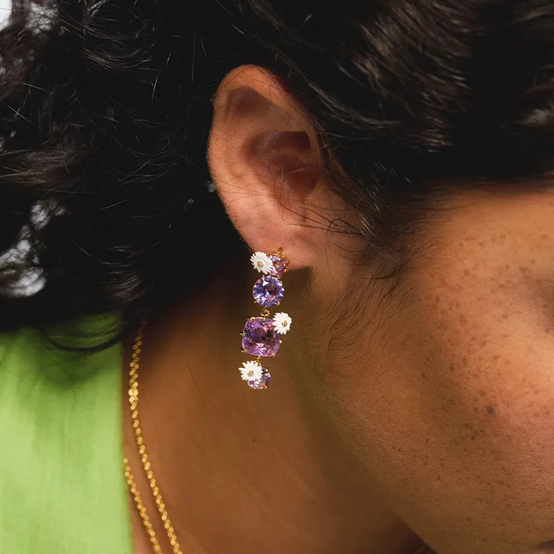 LES NEREIDES Gold Plated Brass, Enamel, Glass Earrings Women's Purple-4