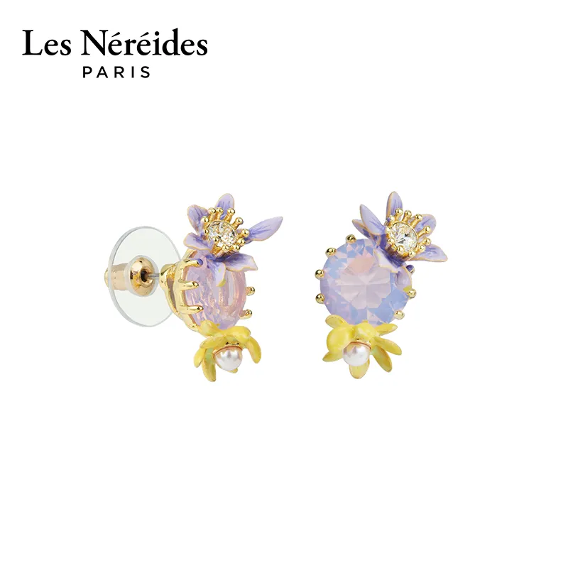 LES NEREIDES Gold Plated Stud Earrings Women's Purple-2