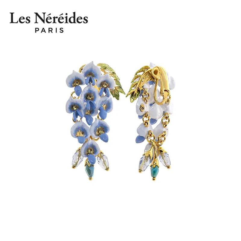LES NEREIDES Gold Plated Clip On Earrings Women's Blue-3