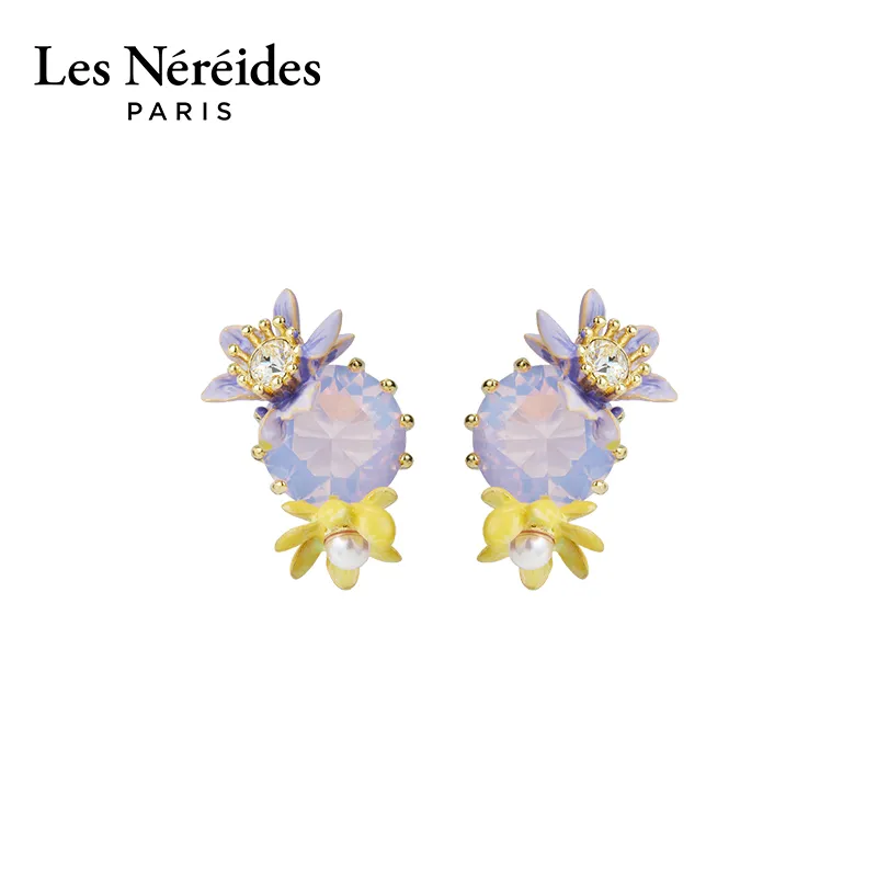 LES NEREIDES Gold Plated Stud Earrings Women's Purple-1