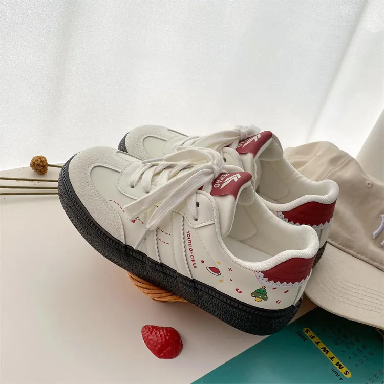 SHUXIAOBEI Low Top Skateboard Shoes Women's Beige Burgundy-7