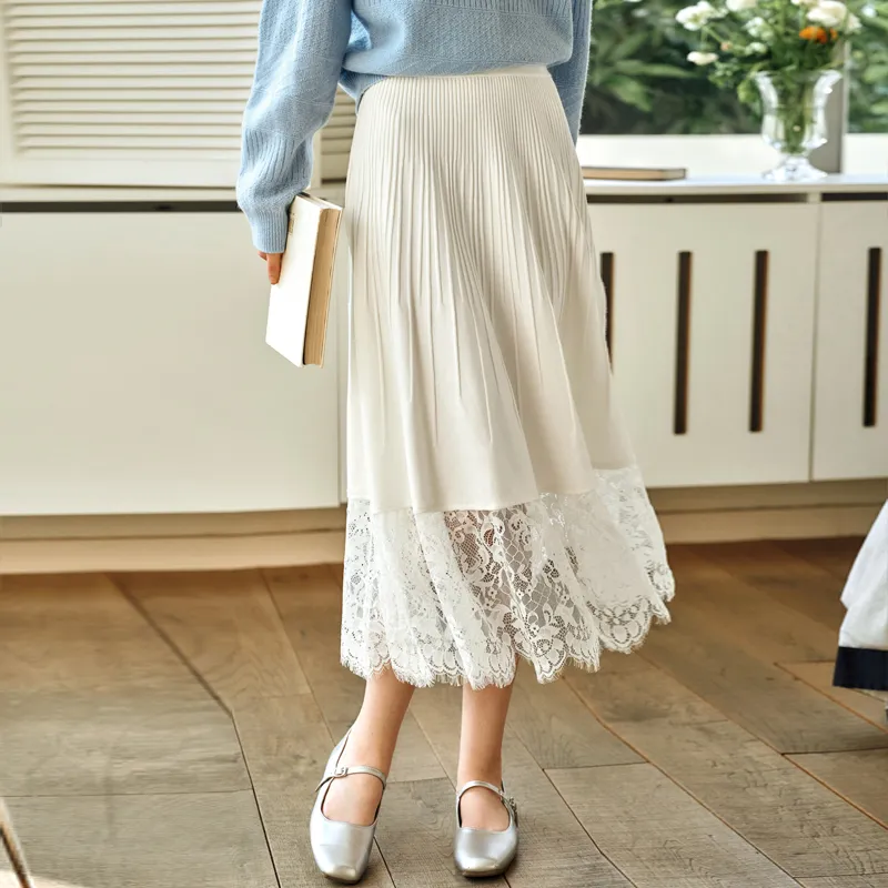 Olrain Casual Long Skirts Women's White-2
