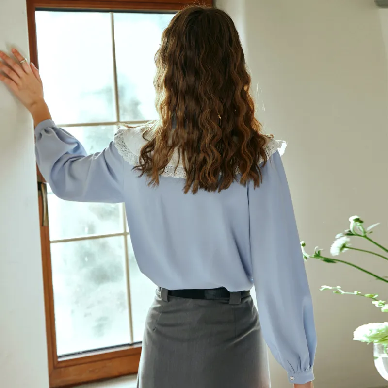 Olrain Chiffon Shirts Women's Light Aqua Blue-2