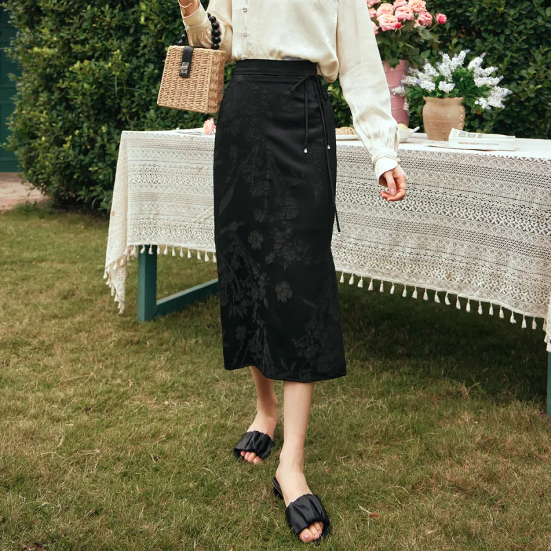 Olrain Casual Long Skirt Women's Black-3