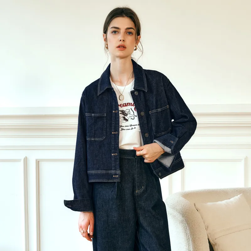 Olrain Cropped Coats Women's Dark Blue-2