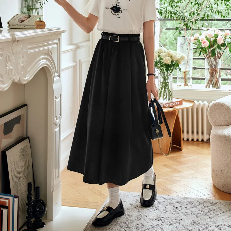 Olrain Casual Long Skirts Women's Black-3