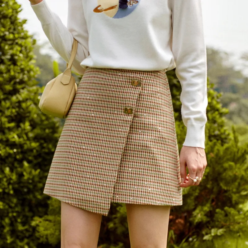 Olrain Casual Short Skirts Women's Green Plaid-2