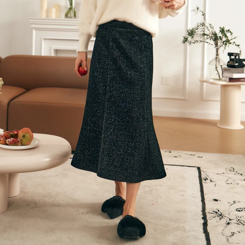 Olrain Casual Long Skirts Women's Black-4