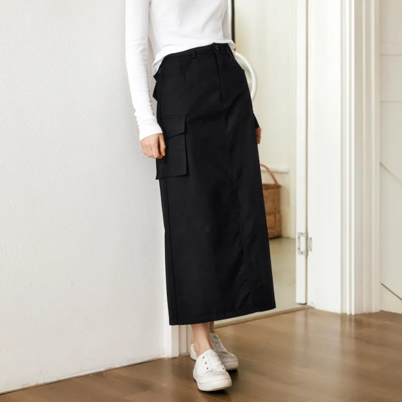 Olrain Casual Long Skirts Women's Black-5