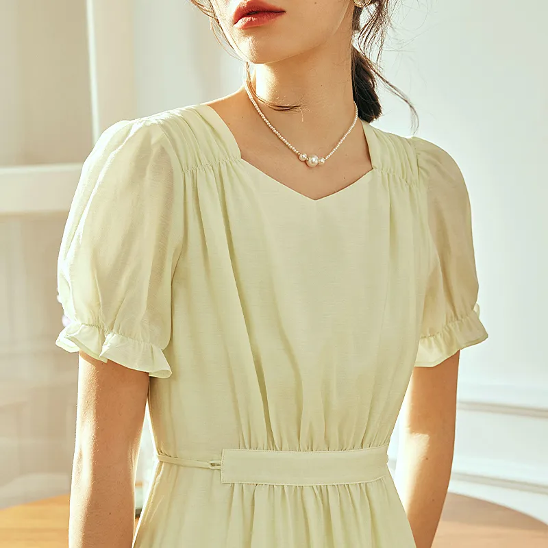 Olrain Short Sleeved Dresses Women's Light Yellow-2